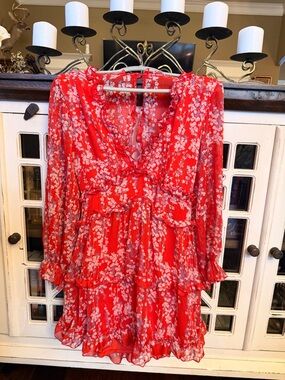 Red Floral Ruffle Tiered Mini Dress